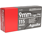Image of Aguila Ammunition 9mm Luger 115 Grain Full Metal Jacke Brass Case Pistol Ammunition