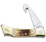 Image of Case Amber Bone Knife w/ Clip, Gut Hook, Drop Point and Saw Blade - 5in Closed