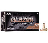 CCI Ammunition Blazer Brass 9mm Luger 124 Grain Full Metal Jacket Centerfire Pistol Ammo, 50 Rounds, 5201