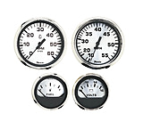 Image of Faria Beede Instruments Spun Silver Box Set of 4 Gauges f/Outboard Engines