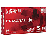 Federal Champion 5.56x45 55 Grain Jacketed Soft Point Brass Case Rifle Ammo, 20 Rounds, 556A