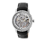 Image of Heritor Ryder Skeleton Dial Leather-Band Watch