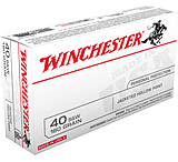 Winchester USA HANDGUN .40 S&amp;W 180 grain Jacketed Hollow Point Brass Cased Centerfire Pistol Ammo, 50 Rounds, USA40JHP