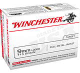 Winchester USA 9 mm Luger 115 grain Full Metal Jacket Centerfire Pistol Ammunition