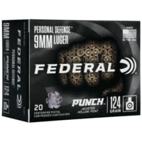 Federal Premium Personal Defense 9mm Luger 124 Grain Jacketed Hollow Point Brass Cased Centerfire Pistol Ammunition 
PD9P1 Caliber: 9mm Luger, Number of Rounds: 20, 17% Off