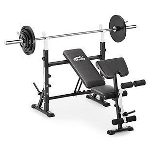 Flybird Fitness Flybird Adjustable Weight Bench W/Leg Extension&Comma; Curl  Pad & Barbell Rack&Comma; Olympic Barbell & Cast Iron Weight Plates Set  76CC0F7E