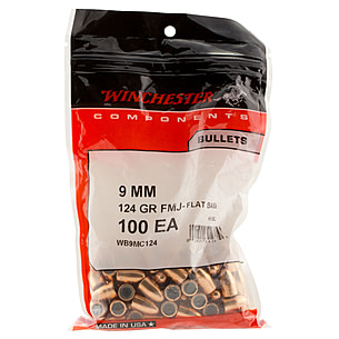 Winchester 9 mm Caliber/ .355 Diameter 124gr. FMJFB Centerfire Handgun  Bullets - 100 Rounds