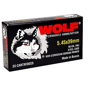 Wolf Ammo 5.45x39mm 60 Grain Full Metal Jacket Steel Cased Rifle Ammunition  545BFMJ