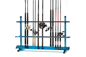 Image of Savior Equipment Aluminum Fishing Rod Rack, 48 Slot, Ocean Blue, 46.5in x 30.25in x 14.75in, RK-FRODAL-48-OB