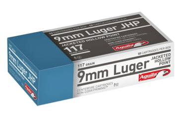 Aguila 1E092112 Pistol 9mm Luger 117 Gr Jacketed Hollow Point (JHP) 50 Bx/ 10 C, 50, JHP