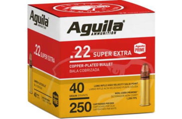 Aguila Ammunition .22LR High Vel. 1255fps. 40 Grain Plated Lead Round Nose Brass Case Ammunition, 250, JSP
