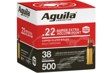 Aguila Ammunition .22LR 38 Grain Plated Hollow Point Brass Case Ammunition, 500, JHP