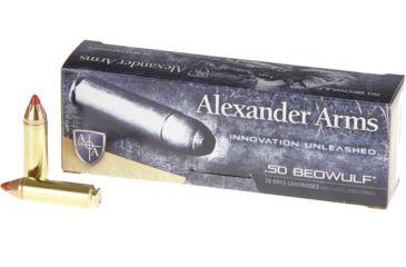 Alexander Arms Loaded .50 Beowulf 300 Grain Hornady FTX Centerfire Rifle Ammunition, 20, FMJ