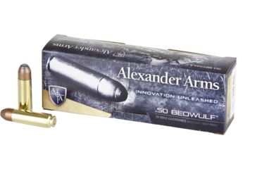 Alexander Arms Loaded .50 Beowulf 400 Grain Hawk FP Centerfire Rifle Ammunition, 20, FMJ