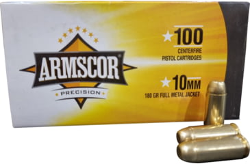 Armscor Precision Inc 10mm 180 Grain Full Metal Jacket Brass Cased Pistol Ammunition, 100, FMJ