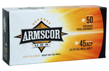 Armscor Precision Inc USA .45 ACP 230 Grain Full Metal Jacket Brass Cased Pistol Ammunition, 50, FMJ