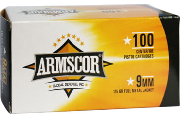 Armscor Precision Inc 9mm Luger 115 Grain Full Metal Jacket Brass Cased Pistol Ammunition