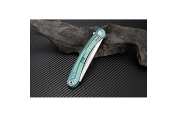 Image of Artisan Cutlery Orthodox Framelock Folding Knife, Orthodox Framelock, 5.13in Closed, 3.75in Satin S35Vn SS Blade, Green Titanium Handle, Pocket Clip, Metal Tin, Black Nylon Zippered Storage Case, 1817G-GNS