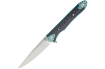 Image of Artisan Cutlery Shark Framelock Folding Knife, 5in Closed, 4in Stonewash S35Vn SS Blade, Green Anodized Titanium Handle With Carbon Fiber Inlay, Pocket Clip, Metal Gift Tin, Black Nylon Zippered Storage Case, 1707G-GN