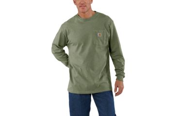 Image of Carhartt M Workwear Pocket Long Sleeve T Shirt - Mens, Olivine Heather, Large, K126-G01REGLRGA