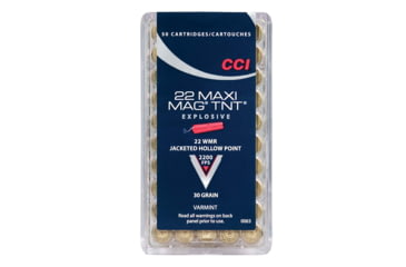CCI Ammunition Maxi-Mag .22 Winchester Magnum Rimfire 30 Grain TNT Jacketed Hollow Point Rimfire Ammunition, 50, JHP