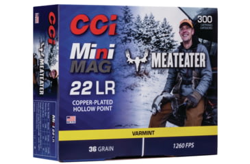 CCI Ammunition MeatEater Series Mini-Mag .22 Long Rifle 36 Grain Copper Plated Hollow Point Rimfire Ammunition, 300, JHP