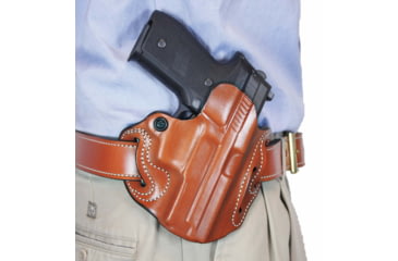 Image of DeSantis Speed Scabbard Leather OWB Belt Holsters, Para P10, P12, Colt Officer, Defender, New Agent 45, Springfield EMP, Ultra CPT 3.5in, Kimber Ultra Carry, CDP, Right Hand, Plain, Tan, 002TA19Z0