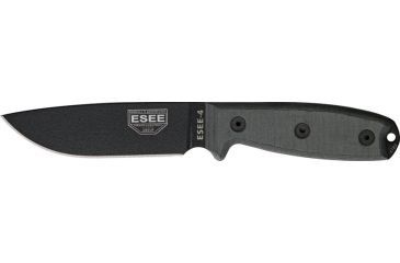 Image of Esee Mdl 4 Plain Edge Fxd Knife, 4.5in, Black Carbon Steel Stnd Edge Blde, Black Micarta Hdl,Sheath,Clip Plate RC4P