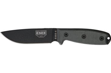 Image of Esee Mdl 4 Plain Edge Fxd Knife, 4.5in, Black Steel Stnd Edge Blde, Black Hdl,Pommel,Black Sheath, Clip Plate RC4PMB