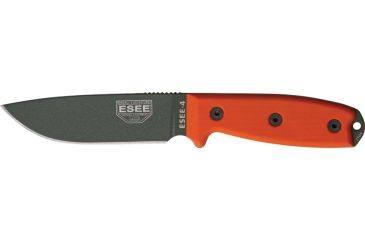 Image of Esee Mdl 4 Plain Edge Fxd Knife, 4.5in, Foliage Green Steel, Orange G10 Hdl,pommel,Sheath, Clip plate ES4PMBOD