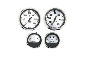 Image of Faria Beede Instruments Spun Silver Box Set of 4 Gauges f/Outboard Engines - Speedometer, Tach, Voltmeter &amp; Fuel Level 74669