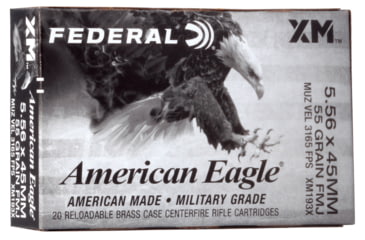 Image of Federal Premium 5.56mm 55gr Full Metal Jacket Boat Tail Brass Centerfire Rifle Ammo, 1000 Rounds, XM193BKX