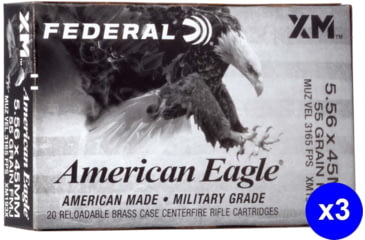 Image of Federal Premium 5.56mm 55gr Full Metal Jacket Boat Tail Brass Centerfire Rifle Ammo, 3000 Rounds