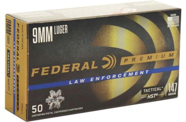 Image of Federal Premium 9 mm Luger, 147 Grain, HST Jacketed Hollow Point JHP, Nickel Plated Cased, Centerfire Pistol Ammo, 50 Rounds, P9HST2