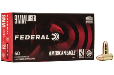 Image of Federal Premium American Eagle Handgun 9 mm Luger 124 Grain Full Metal Jacket Centerfire Pistol Ammunition, 50 Rounds, AE9AP