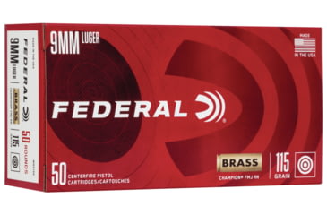 Federal Premium 9 mm Luger 115 Grain Full Metal Jacket Brass Casing Centerfire Pistol Ammunition