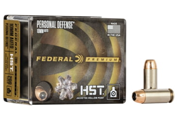 Federal Premium Personal Defense HST 10mm Auto 200 Grain Nickel-Plated Cased Jacketed Hollow Point Centerfire Pistol Ammunition, 20, JHP