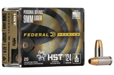 Image of Federal Premium Personal Defense Pistol Ammo, 9 mm Luger, HST Jacketed Hollow Point, 124 grain, 20 Rounds, P9HST1S