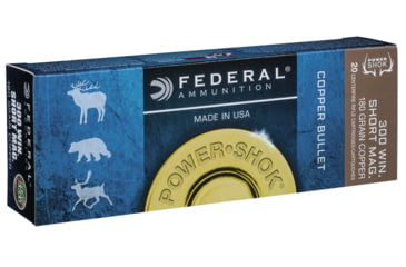 Image of Federal Premium Power-Shok Copper Rifle Ammo, .300 Winchester Short Magnum, Copper Hollow Point, 180 grain, 20 Rounds, 300WSM180LFA