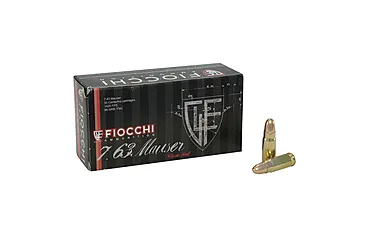 Fiocchi Heritage 7.63 Mauser 88 Grain FMJ Brass Pistol Ammunition, 50, FMJ