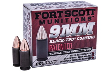 Fort Scott Munitions 9 mm 115 Grain TPD-9 CNC Machined Copper Brass Pistol Ammunition, 20