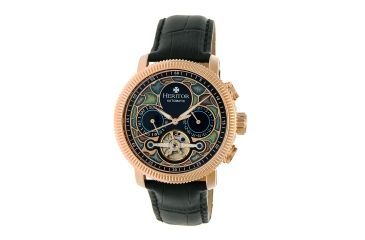 Image of Heritor Aura Leather-Band Watch w/ Day/Date, Rose Gold/Black, Standard HERHR3503