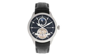 Image of Heritor Automatic Gregory Semi-Skeleton Leather-Band Watch, Black, One Size, HERHR8102
