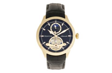Image of Heritor Automatic Gregory Semi-Skeleton Leather-Band Watch, Gold/Black, One Size, HERHR8104