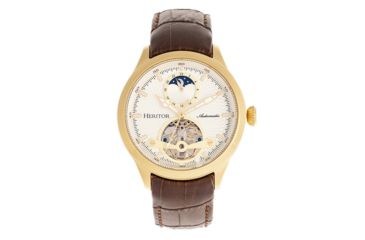 Image of Heritor Automatic Gregory Semi-Skeleton Leather-Band Watch, Gold/Brown, One Size, HERHR8103
