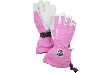 Image of Hestra Army Leather Heli Ski Jr. 5 Finger Glove, Cerise, 3, 30560-920-03