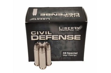 Liberty Ammunition Civil Defense .38 Special 50 Grain Hollow Point Brass Cased Centerfire Pistol Ammunition, 20, HP
