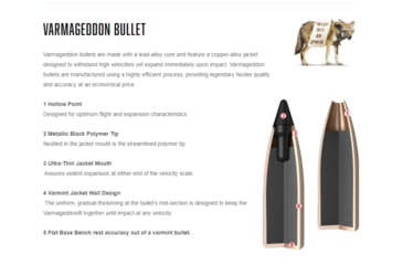 Image of Nosler Varmageddon .223 Remington 53 Grain Flat Base Tipped Brass Cased Centerfire Rifle Ammo, 20 Rounds, 65139