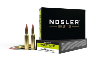 Nosler 7mm-08 Remington 140 Grain Jacketed Soft Point Brass Cased Centerfire Rifle Ammunition, 20