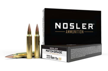 Nosler Match Grade .223 Remington 70 Grain Hollow Point Boat Tail Brass Cased Centerfire Rifle Ammunition, 20, BTHP
